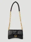 Balenciaga Downtown Xs Crocodile-embossed Shoulder Bag In Black