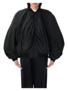 Balenciaga Black Bomber Draped Jacket With Elastic Rear Hem In Tech Fabric Woman In Black