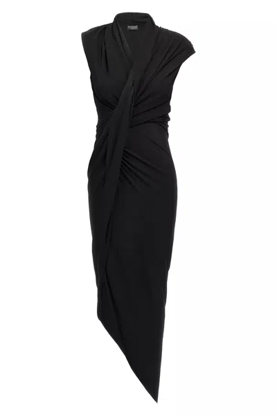 Balenciaga Draped Sleeveless Asymmetric Midi Dress