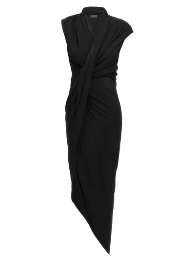 Balenciaga Draped Mini T-shirt Crepe Dress With Crossover V-neck In Black