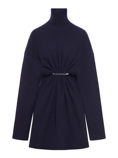 Balenciaga Women Draped Knit Mini Dress In Blue