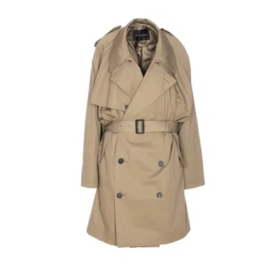 Balenciaga Women Draped Neck Midi Trench In Neutral