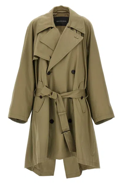 Balenciaga Beige Double-breasted Cotton Trench Coat In Brown
