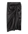 Balenciaga Asymmetric Frayed Gathered Draped Satin Midi Skirt In Black