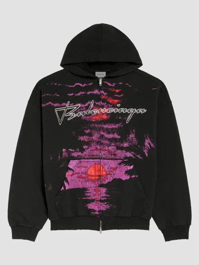 Balenciaga Zip-up Hoodie Dream Surfer In Cotton Fleece Black