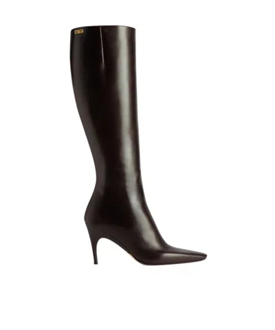 Balenciaga Women's Duchesse Boot In Dark Brown In Burgundy