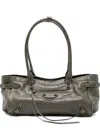 Balenciaga Leather Shoulder Bag With Buckle And Double Handles In Green