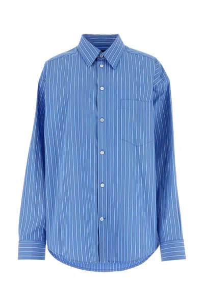 Balenciaga Women's Embroidered Poplin Oversize Shirt In Stripped
