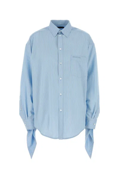 Balenciaga Women Embroidered Viscose Blend Oversize Shirt In Blue
