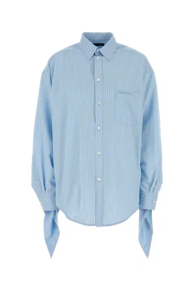 Balenciaga Women Embroidered Viscose Blend Oversize Shirt In Blue