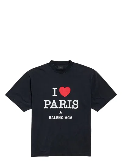 Balenciaga Women's Faded Black Cotton T-shirt