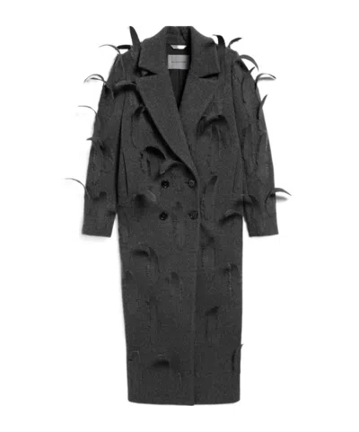 Balenciaga Women's Feathered Embroidered Maxi Coat In Anthracite In Gray