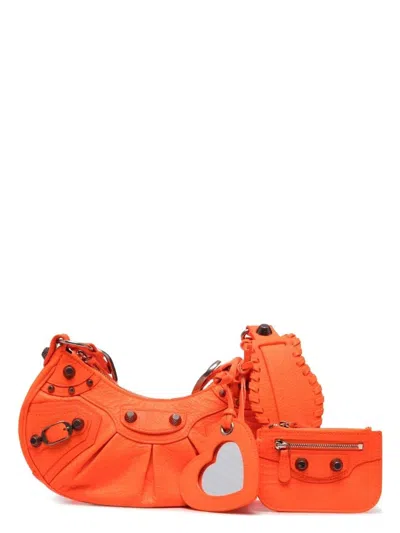 BALENCIAGA WOMEN'S FLUO NAPPA LEATHER LE CAGOLE XS SHOULDER BAG
