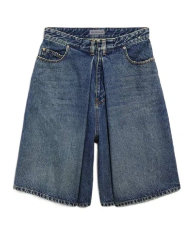 Balenciaga Folded Shorts In Blue