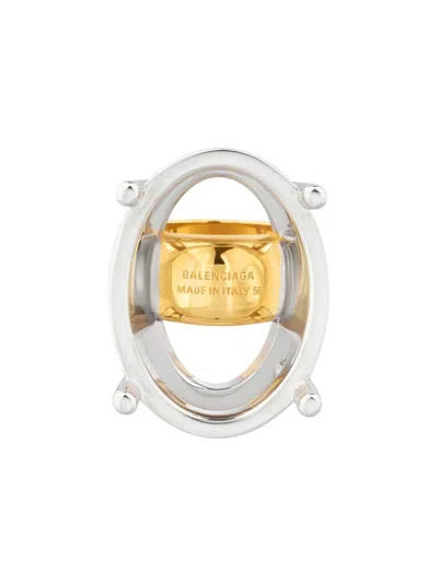 Balenciaga Women's Frame Oval Ring In Shiny Silver Shiny Gold