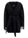 Balenciaga Hooded Fringe Oversized Self-tie Wool Jacket In Black