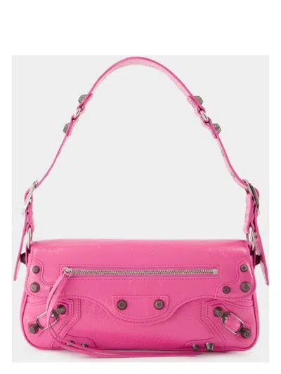 BALENCIAGA WOMEN'S FUCHSIA LEATHER SMALL LE CAGOLE SLING SHOULDER BAG