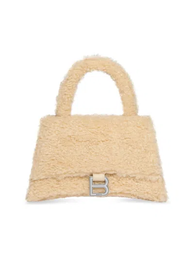 Balenciaga Small Hourglass Furry Top-handle Bag In Beige