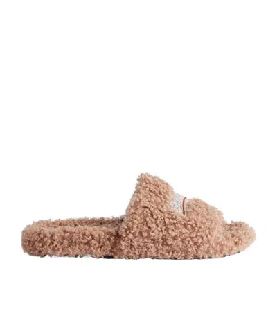 Balenciaga Women's Furry Open Mule In Bisque/white/red In Multi