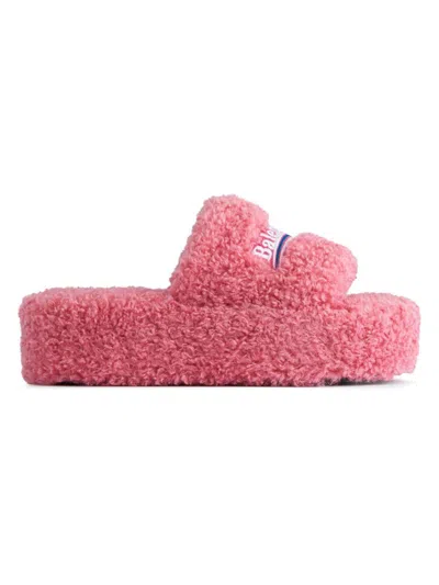 Balenciaga Furry Platform Slides In Pink