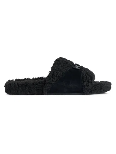 Balenciaga Women's Furry Slide Sandals In Black