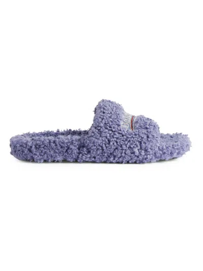 Balenciaga Women's Furry Slide Sandals In Blue