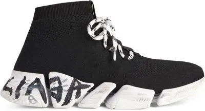 Balenciaga Women's Speed 2.0 Lace-up Graffiti Recycled Knit Sneakers In Black