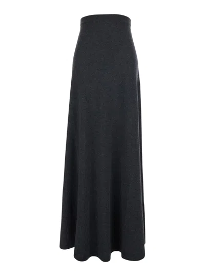 Balenciaga Women Grey Flared Skirt With Pleated Details And Elastic Ribbed Waist In Wool Woman In Black