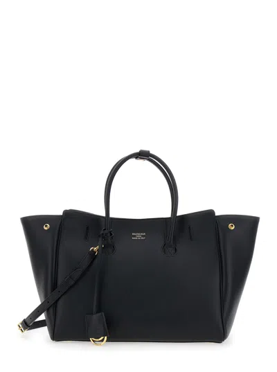 Balenciaga Women 'hampton Small' Black Handbag With Embossed Logo On The Front And Removable Key Rin