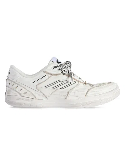 Balenciaga Women Hamptons Worn-out Leather Low-top Sneakers In Neutral