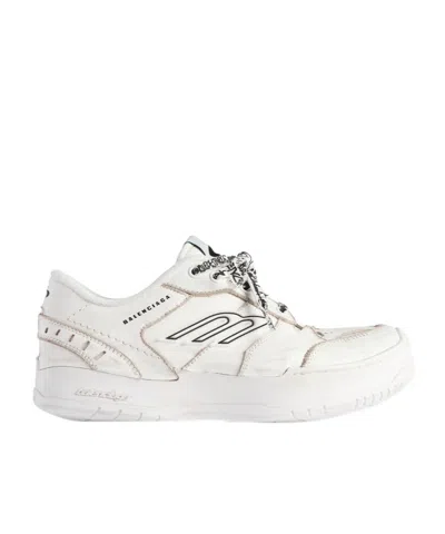 Balenciaga Women Hamptons Worn-out Leather Low-top Sneakers In Neutral