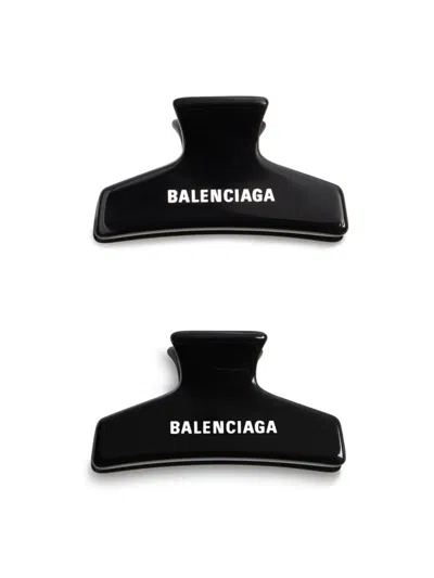 Balenciaga Holli Logo-print Hair Grip (set Of Two) In Black