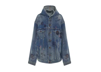 Pre-owned Balenciaga Women's Hooded Oversized Denim Jacket In True Blue