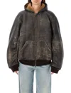 Balenciaga Montone Con Cappuccio E Zip In Shearling Marrone Donna In Brown