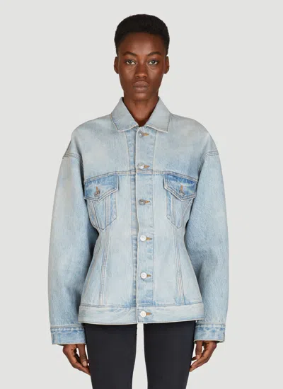 Balenciaga Women Hourglass Denim Jacket In Blue