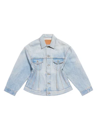 Balenciaga Hourglass Denim Jacket In Blue