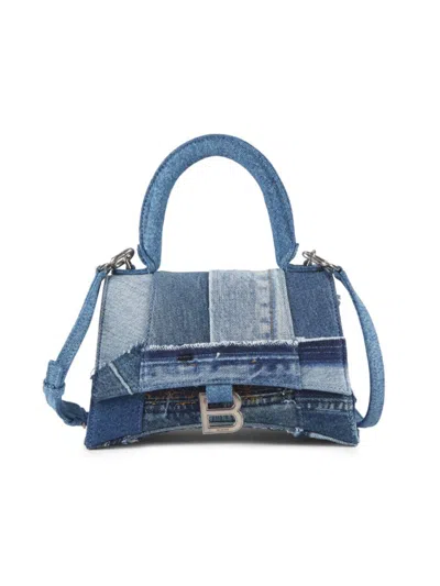 Balenciaga Women's Hourglass Denim Satchel Bag In Blue