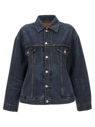 Balenciaga Denim Jacket With Adjustable Waist And Multiple Pockets In Blue