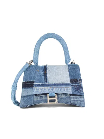Balenciaga Women's Hourglass Logo Denim Satchel In Blue