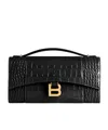 Balenciaga Hourglass Croc-effect Patent-leather Shoulder Bag In Black