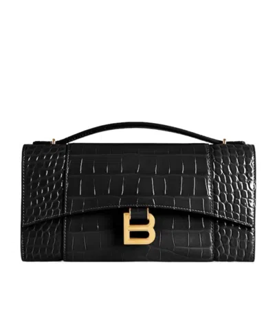 Balenciaga Women's Hourglass Pochette With Chain In Black