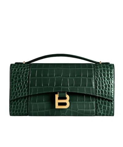 Balenciaga Women's Hourglass Pochette With Chain In Forest Green