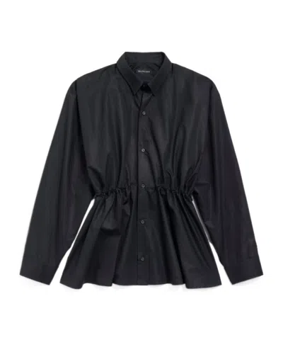 Balenciaga Cotton Shirt Mini Dress In Black