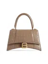 Balenciaga Women's Hourglass Small Handbag Crocodile Embossed In Light Brown