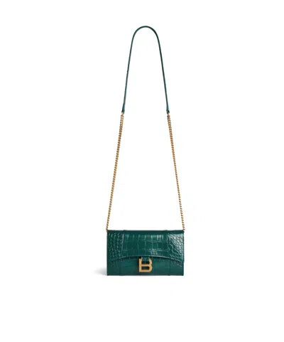Balenciaga Women's Hourglass Wallet On Chain In Dark Emerald In Green