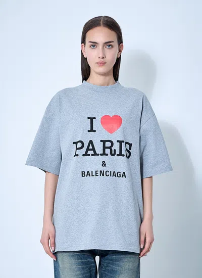 Balenciaga Women I Love Paris T-shirt In Grey