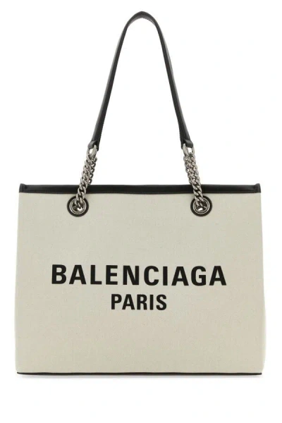 Balenciaga Women Ivory Canvas M Duty Free Shopping Bag In White