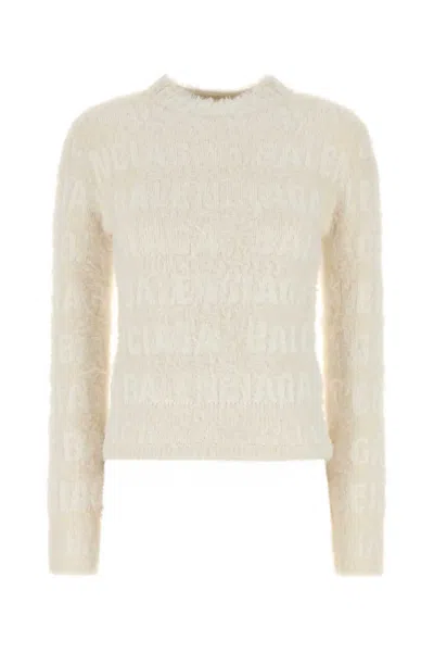 Balenciaga Women Ivory Wool Blend Sweater In Beige