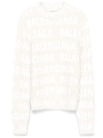 Balenciaga Women Jacquard Logo Sweater In Neutral