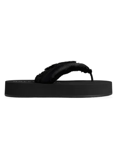 Balenciaga Fringed Strap Logo Embroidered Sandals For Women In Black